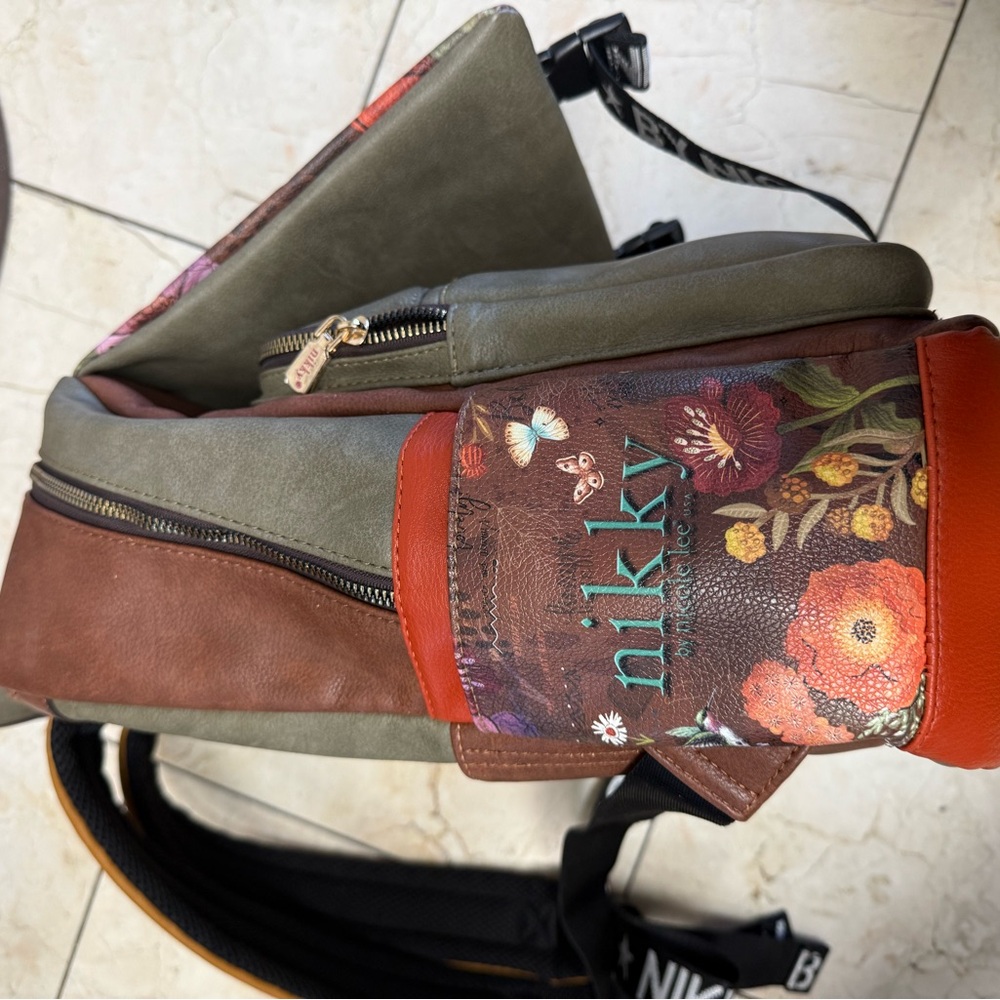 Nikky by Nicole Lee Brown and Green Backpack with Floral Design - Picture 4 of 13